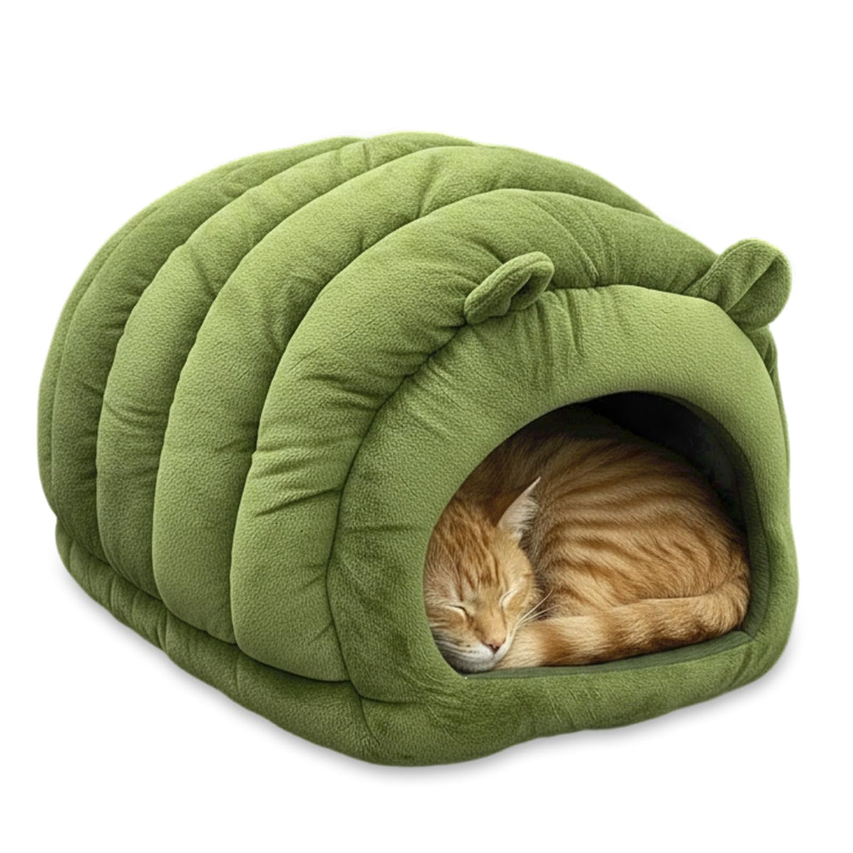 Cat Cave Bed, Orthopedic Memory Foam Anti Anxiety Cat Bed for Indoor Cats, Cozy Plush Caterpillar Tunnel Cat Bed, Non Slip Pet Bed Fits Cats Up to 15 lbs, Green