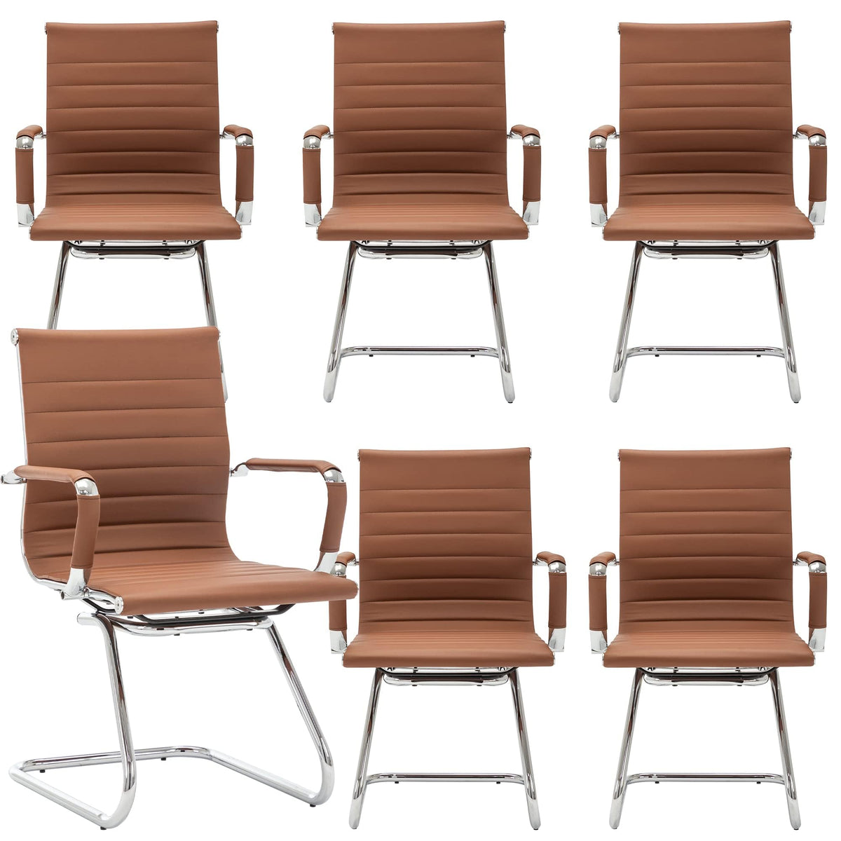 Dm Furniture Conference Room Chairs Set of 6, Waiting Room Chairs with Arms, Faux Leather Reception Chairs No Wheels, Office Guest Chairs with