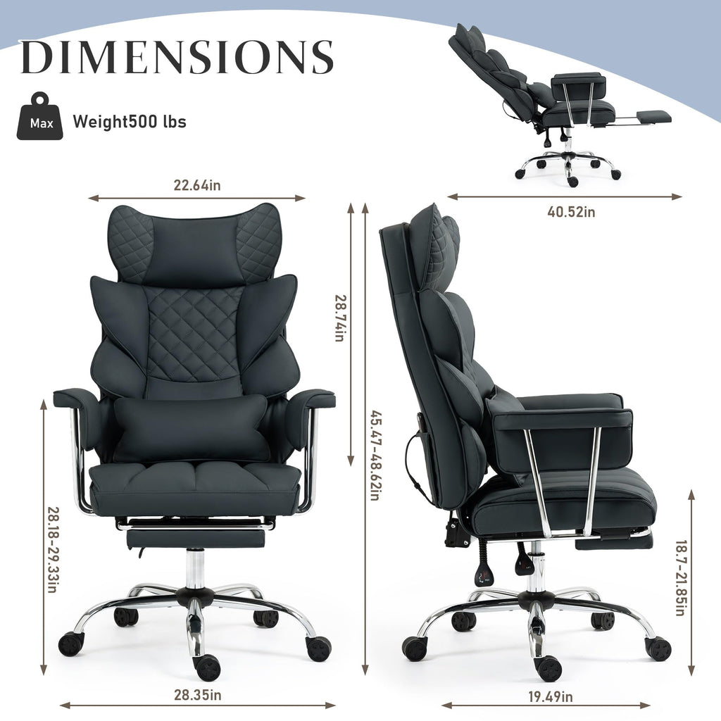 Dyhome 500 Lbs Kneading Massage Office Chair with Foot Rest Reclining Black