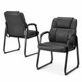 Simple Deluxe Leather Guest Chairs with Padded Arms & Sled Base - Set of 2 Stationary No Wheel Waiting Room Chair for Conference Reception