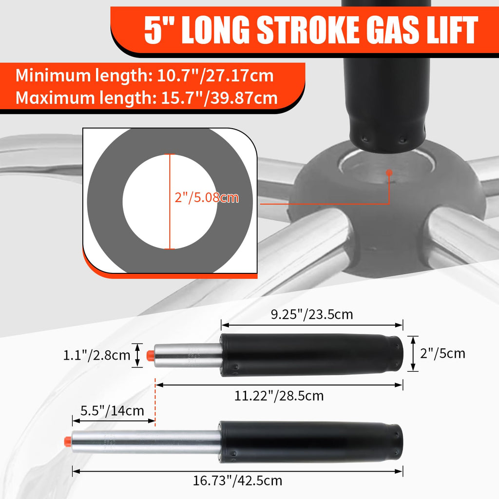 Flkqc Universal Office Chair Gas Lift Cylinder Replacement, 5.5" Long Stroke Gas Lift, Heavy Duty Gas Lift Hydraulic/pneumatic Piston for