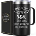 Lifecapido Fathers Day Gift for Son, I Smile Because You’re My Son 20 oz Insulated Coffee Mug, Birthday Father's Day Birthday Gifts for Son, Black