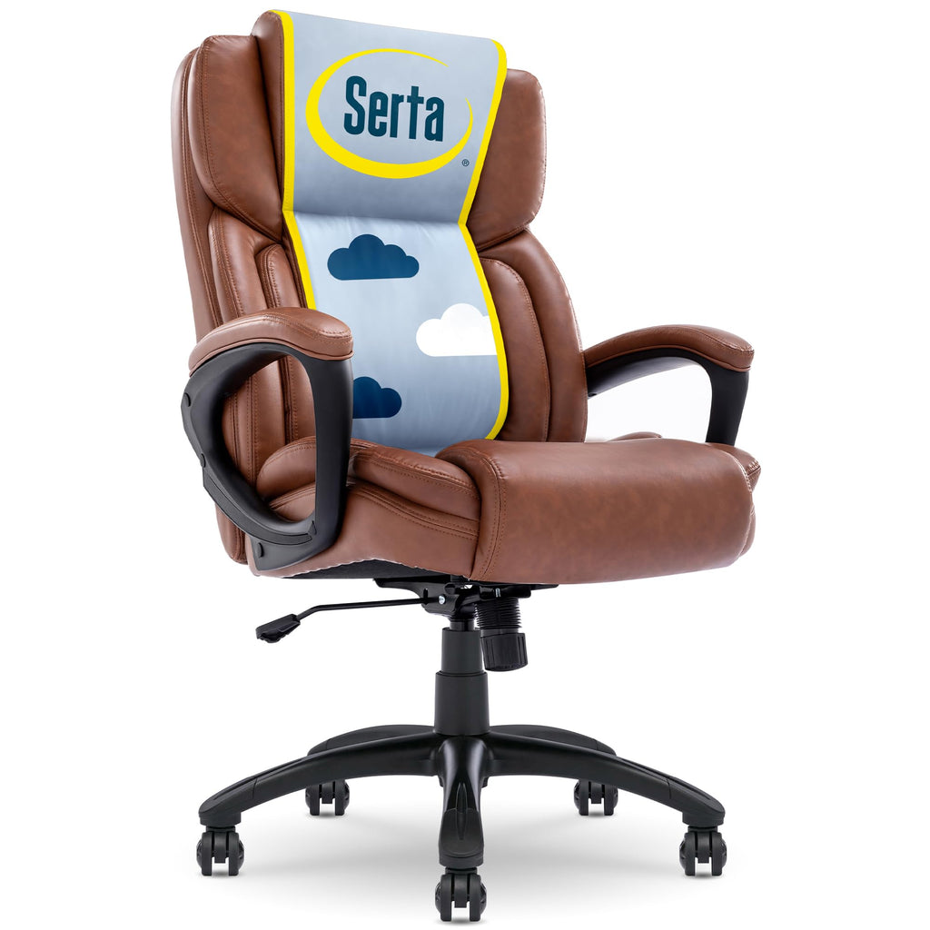 Serta Ergonomic Executive Office Chair with Lumbar Support, Leather Chair, High-Back, Cognac
