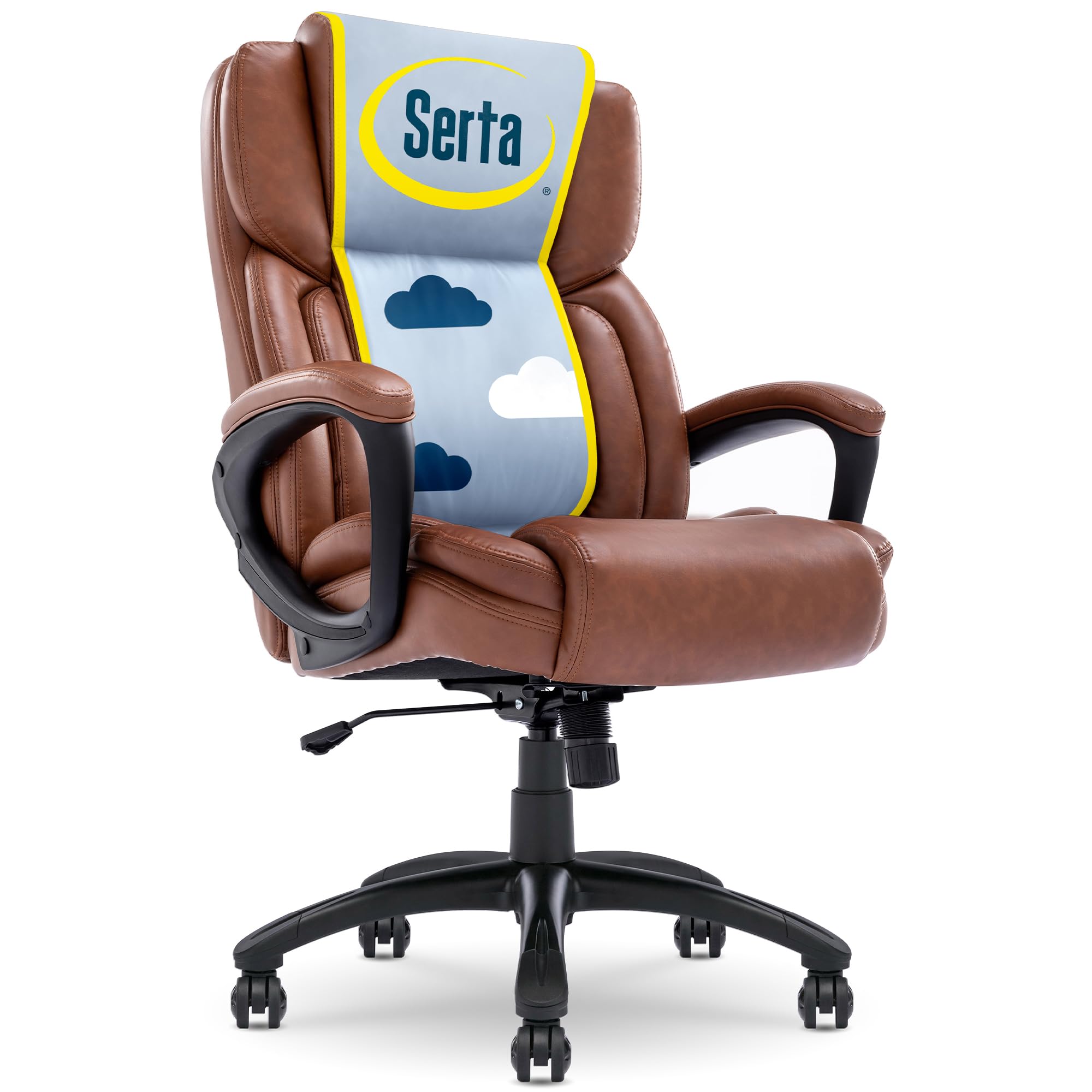 Serta Ergonomic Executive Office Chair with Lumbar Support, Leather Chair, High-Back, Cognac