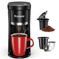 Small Single Serve Coffee Maker, Fast Brew for K-Cup & Ground Coffee, 6-12 Oz Brew Sizes, One-Button Single Cup Coffee Maker, Coffee Machine with Descaling Reminder
