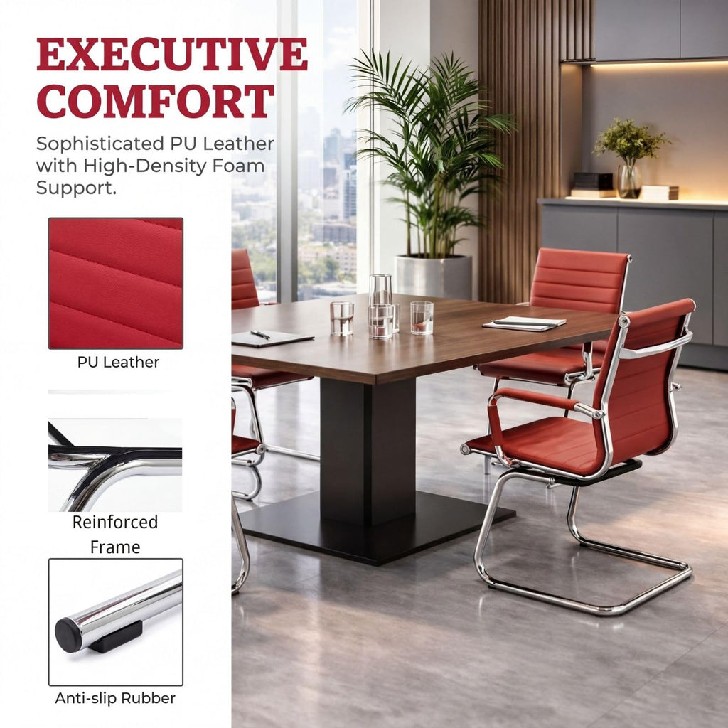 Dm Furniture Office Desk Chair Set of 4,no Wheels Pu Leather Computer Chairs Mid Back Guest Chairs with Seld Base for