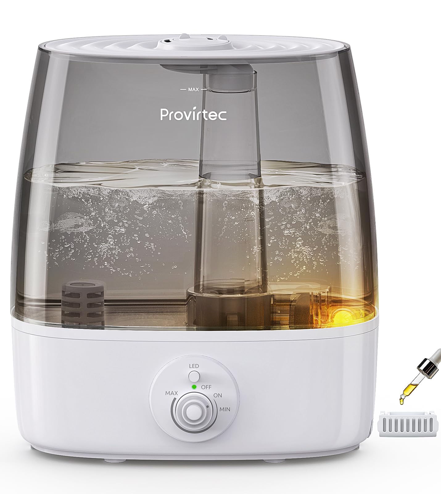 Provirtec 6.5L Stay Clean Tank Humidifier for Large Room, Low Maintenance, Top Fill Design, Ultra Quiet 65H Runtime, Cool Mist Ultrasonic for Bedroom, Home, Plants HC12