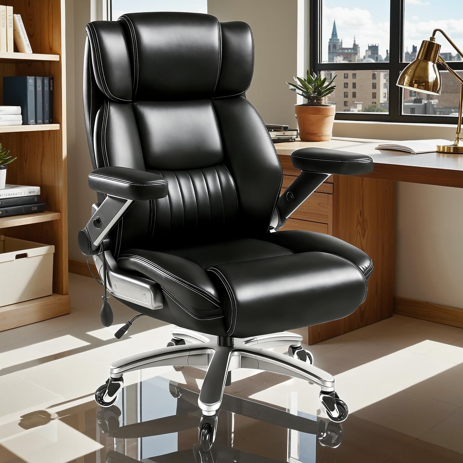 650lbs Large Heavy Duty Executive Office Chair with 5d Flip Arms and Pocket Spring Cushion, Ergonomic Big and Tall Desk Chair with Lumbar
