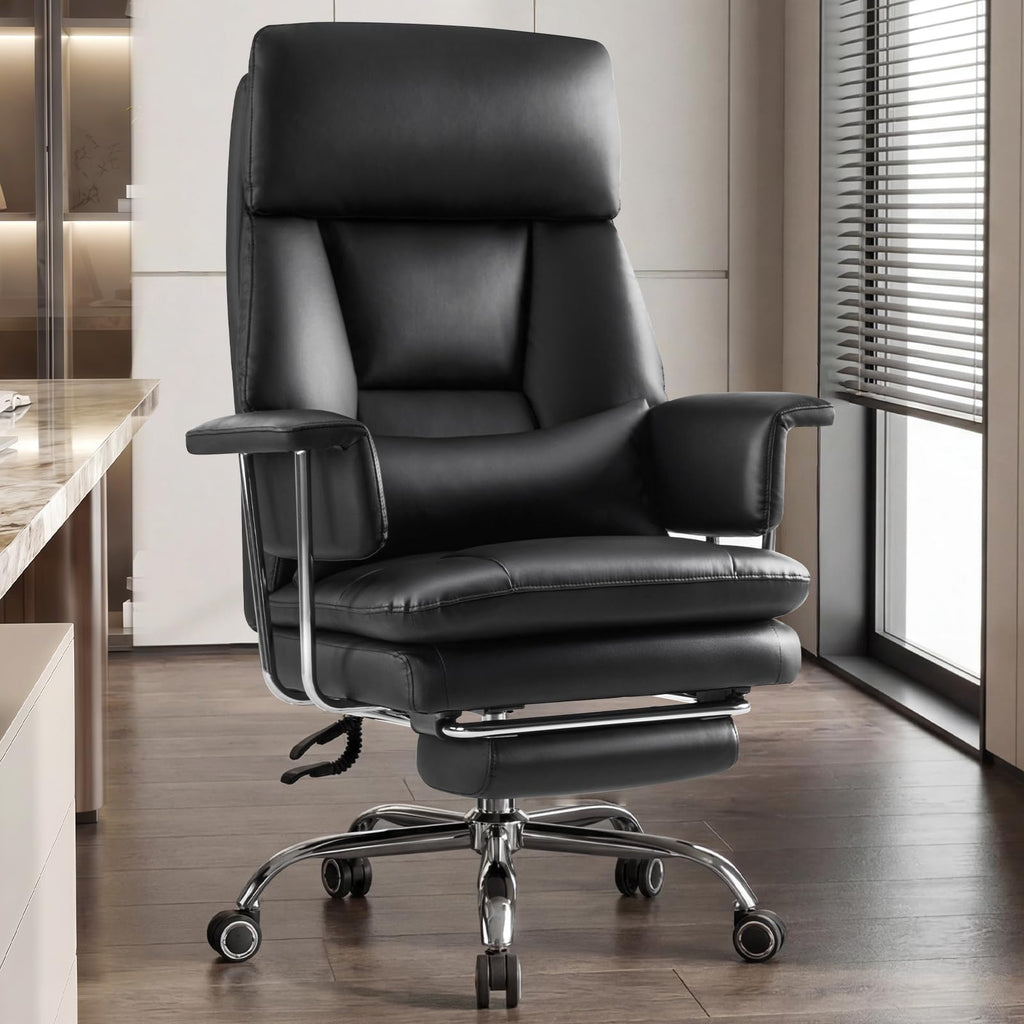 Furniliving Big and Tall Office Chair with Footrest, Pu Leather High Back Executive Office Chair with Adjustable Lumbar Support, 360°swivel