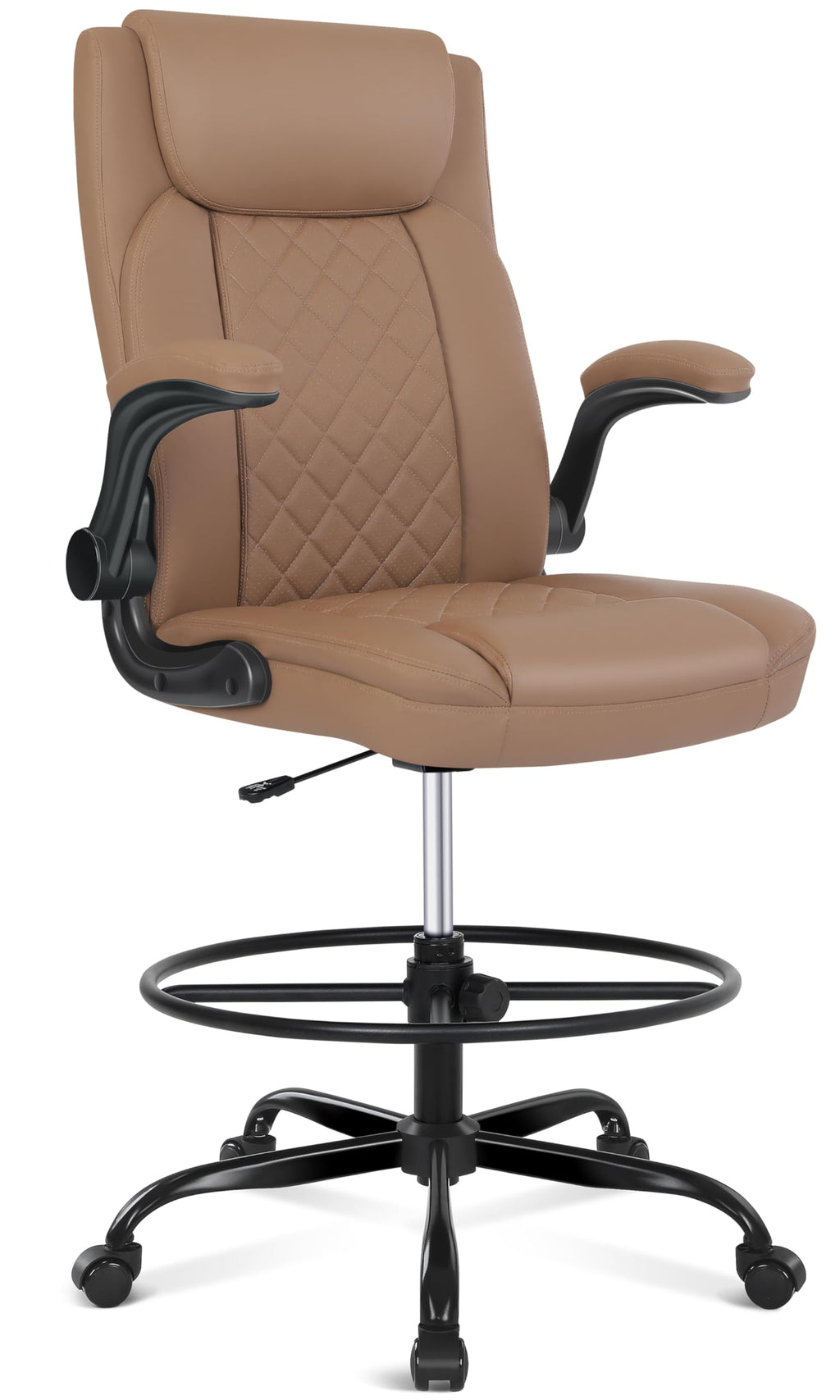 Misolant Drafting Chair, Tall Office Chair for Standing Desk, Standing Chair with Adjustable Height and Flip-up Armrest, Leather Drafting
