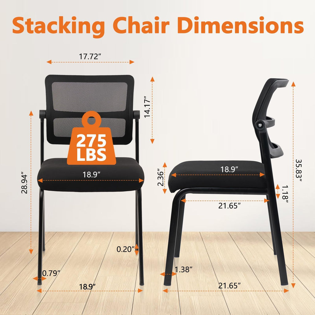 Clatina Stacking Armless Office Waiting Room Chair with Adjustable Backrest, Stackable Mesh Guest Reception Desk Chairs with Ergonomic Lumbar