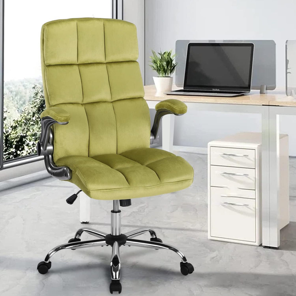 Reficcer Fabric Office Chair, High Back Velvet Executive Desk Chairs with Lumbar Support Ergonomic Computer Task Chair with Flip-up Arms and