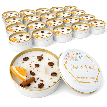 Personalized Coffee Scented Soy Wax Candle Favors with Cinnamon Stick & Dried Orange – Rustic Wedding, Bridal & Baby Shower, Birthday, Christmas Event Gifts (10–200 Bulk Available)