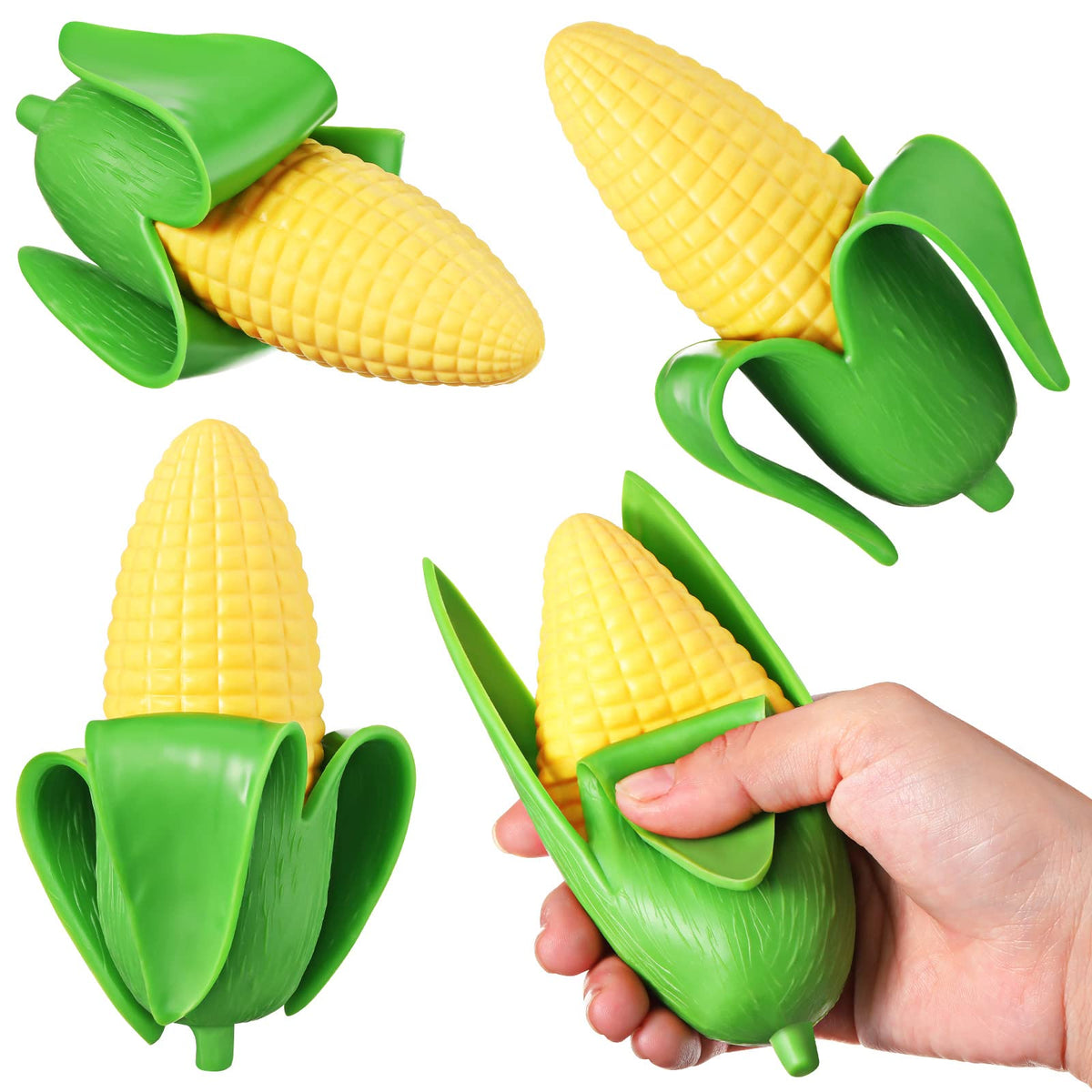 Zhanmai 4 Pcs Mini Corn Squeeze Stress Relief Toys, 5.1" Fake Soft Rubber Fidget on Cob, Safe & Non, Gift for Kids Adults, Squeeze Party Favors for Anxiety Relief, Calming & Fun Interactive Toy