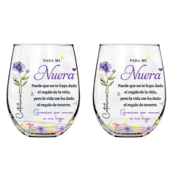 Para Mi Nuera El Regalo De Tenerte Custom Birth Flowers - Personalized Stemless Wine Glass Spanish Daughter In Law Gift Mother's Day Drinkware