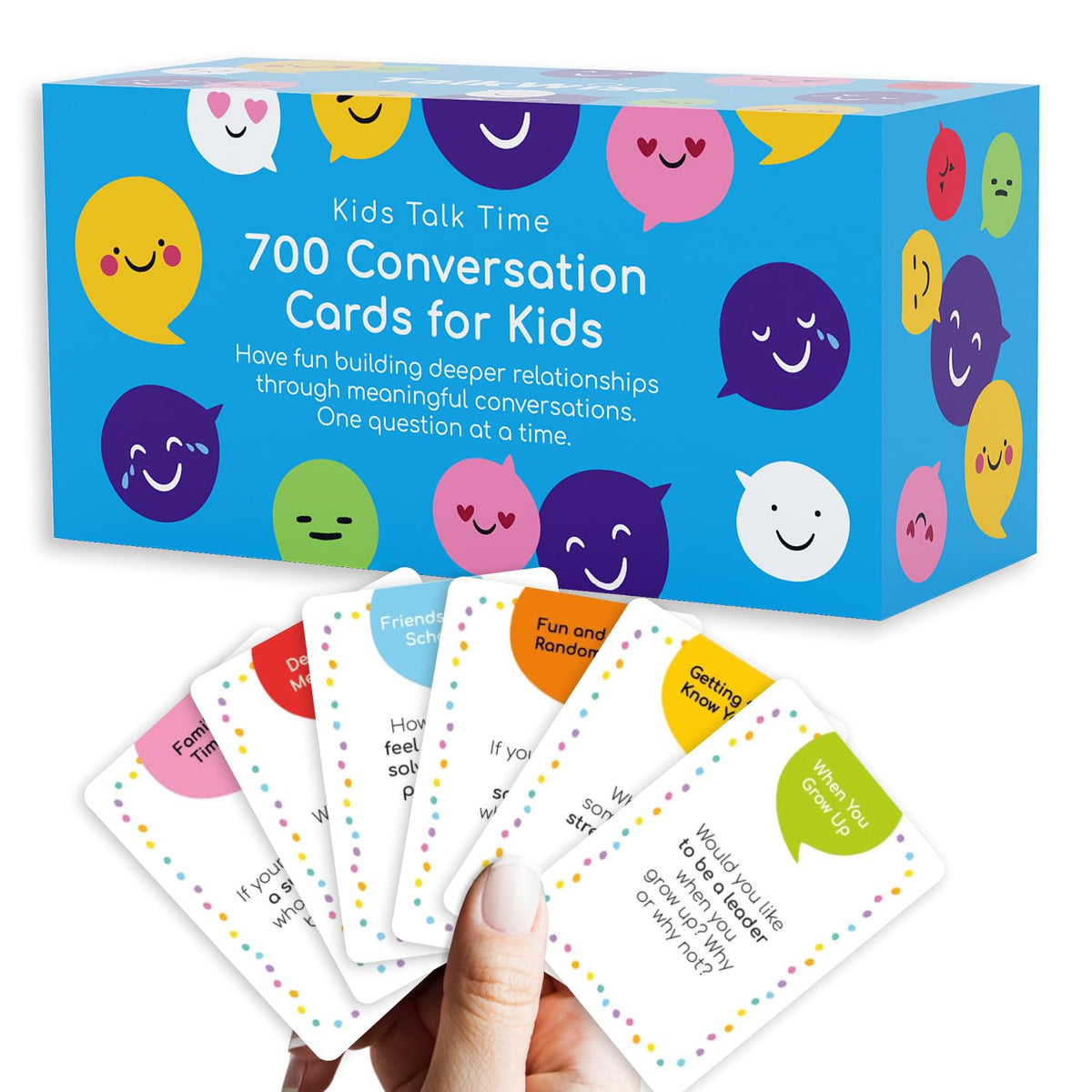 700 Conversation Cards for Kids, Fun Kids Conversation Starter Cards for Kids, Teens, Family Night, Dinner, Play Conversation Games, Color-Coded Across 6 Topics, Take Anywhere