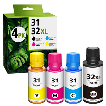 31 32XL Black Ink Bottle Set for Smart Tank 5101 7602 6001 Ink Refill, Compatible with HP 31 Ink 32XL Black Ink Bottle for Smart Tank 5101 5000 5102 7301 7001 5103 Plus 651 551 570 455 450 Printer