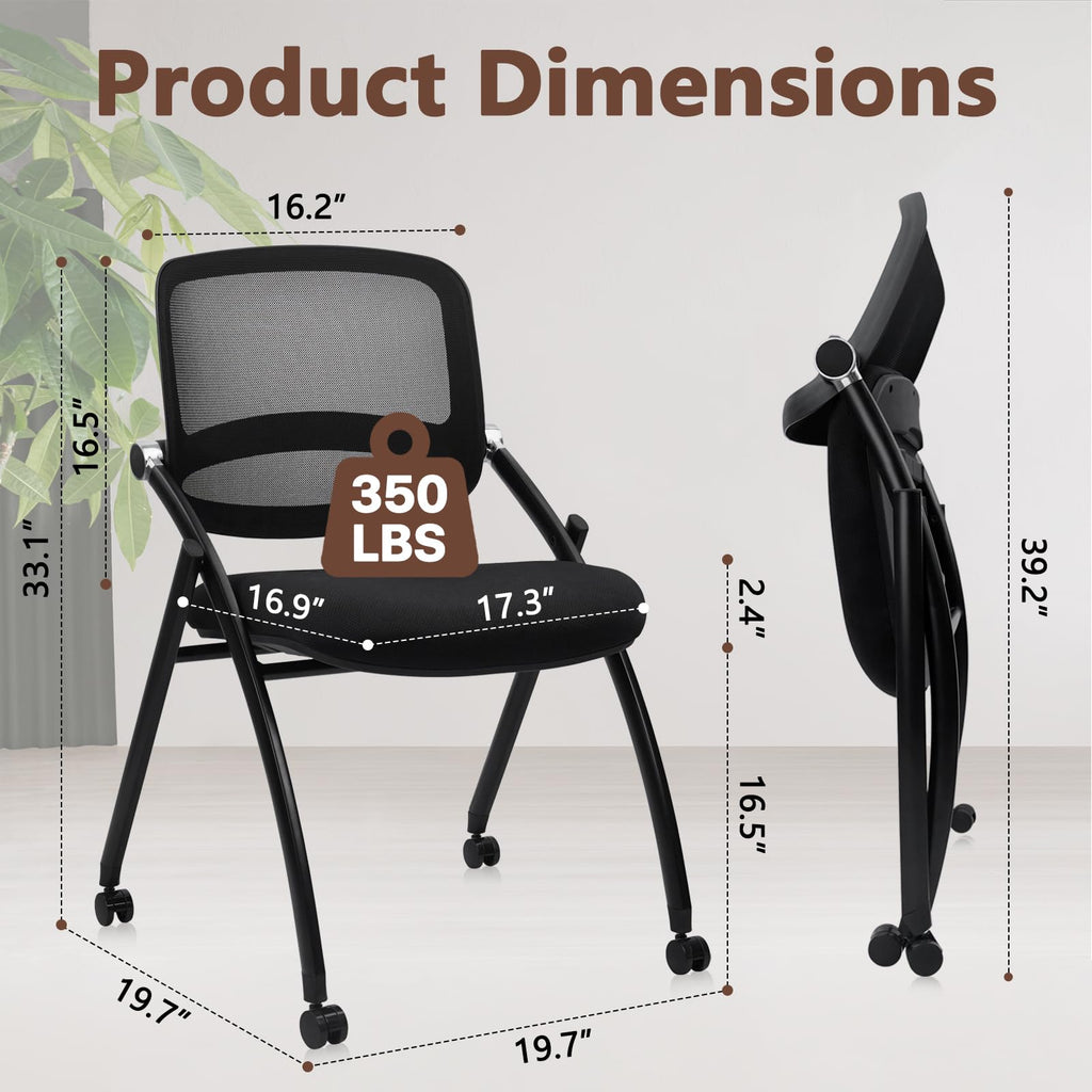 Clatina Stackable & Foldable Conference Chair with Wheels, Ergonomic Mesh Back,300lbs Capacity, Breathable Padded Seat, Armless Office Chair