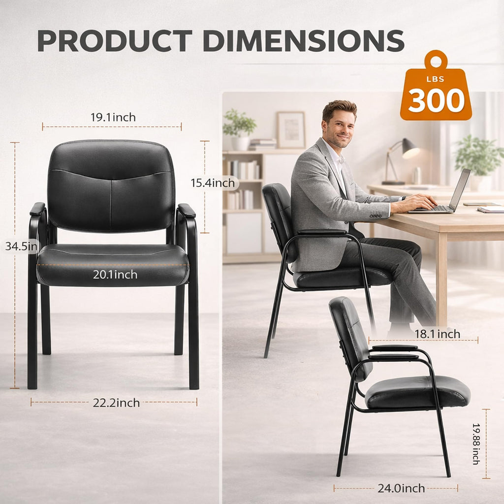 Leather Waiting Room Chair No Wheels, Office Guest Reception Seating with Padded Arms, Stationary Conference Table Chair for Lobby Clinic Home