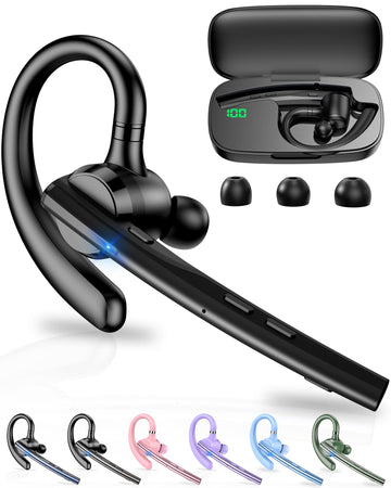New Bee Bluetooth Headset V5.1 72H Talk Time Dual Mic with Mute Button for Business, Wireless Hand-Free Bluetooth Earpiece with 500mAh Charging Case for Cell Phone Calls Trucker Driver Laptop