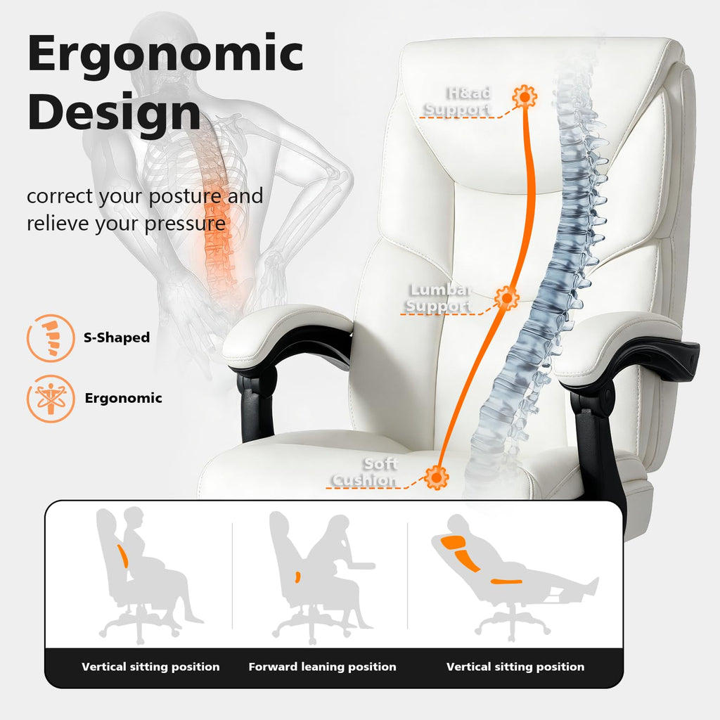 Wailor 400lbs Office Chair with Foot Rest, Reclining Big and Tall Office Chair with Lumbar Support, High Back Pu Leather Computer Chair,comfy