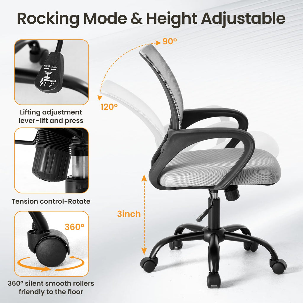 Olixis Ergonomic Office Chair 2 Pack, Home Desk Mesh Chairs, Lumbar Support, Grey
