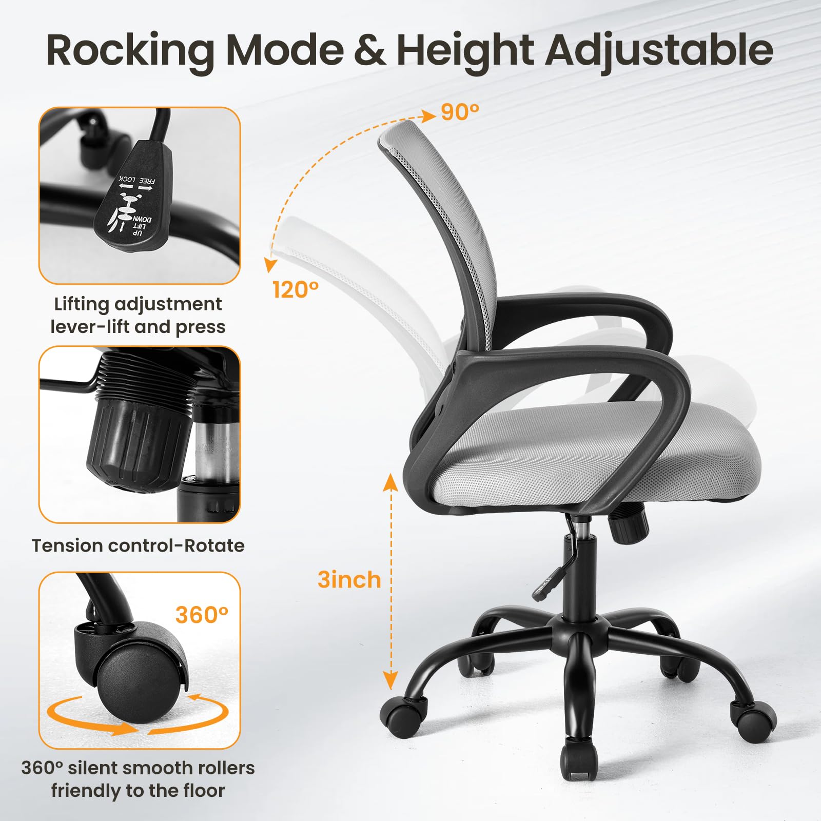 Olixis Ergonomic Office Chair 2 Pack, Home Desk Mesh Chairs, Lumbar Support, Grey
