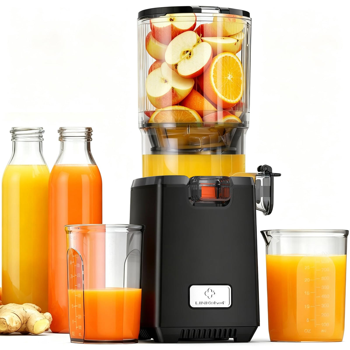LINKChef Cold Press Juicer – 250W Juicer Machines, 5.12" Large Feed Chute for Whole Fruits & Vegetables, 60oz Slow Juicer Family Size, Easy to Clean | BPA-Free | Juice Recipes