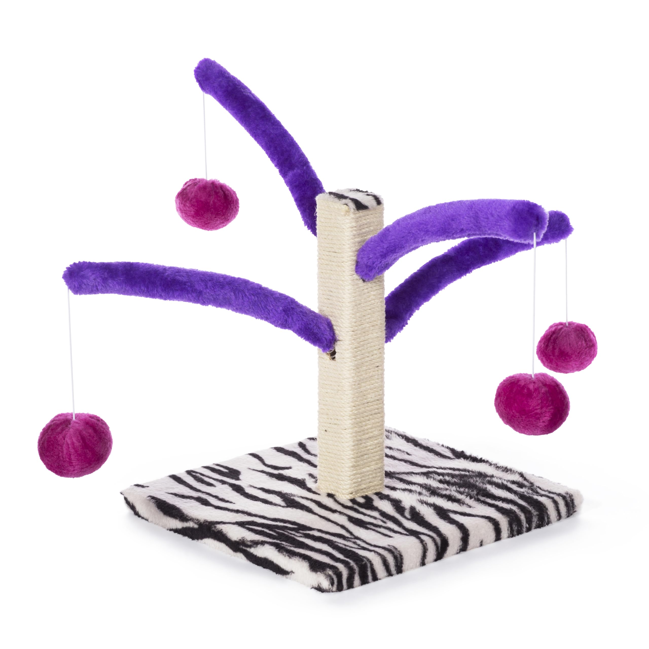 Prevue Pet Products Kitty Power Bounce 'n Spring Scratcher Furniture - Indoor Cat Scratcher Tower with Toys, Vertical Scratch Post for Small & Adult Cats - Purple
