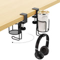 2 in 1 Desk Cup Holder with Headphone Hanger Holder, Anti-Spill Clip-On Table Cup Hook with 360° Rotation for Lawn Chair, Office Home Gaming Table (1 Pack)