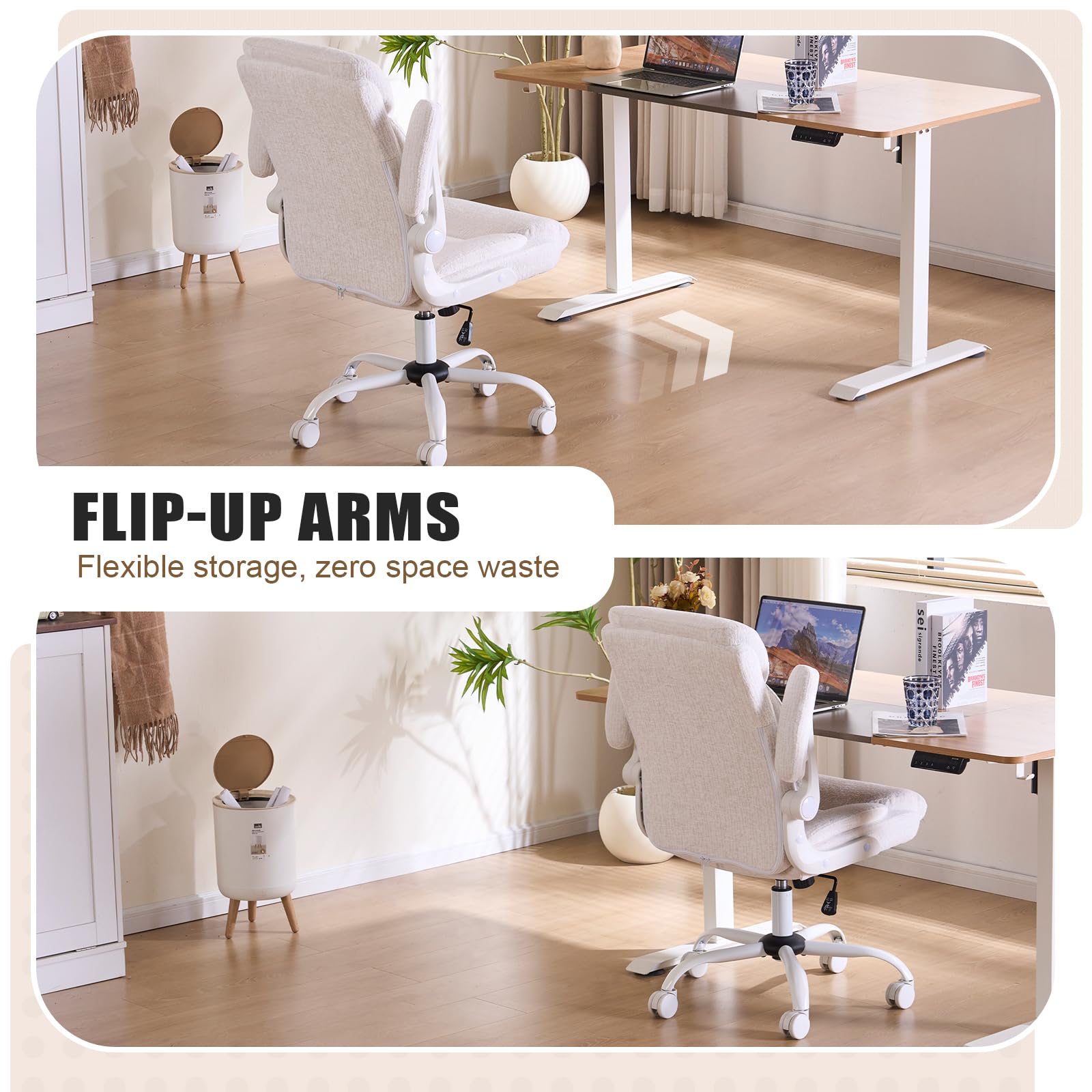 Joynet Fabric Executive Office Chair - White Ergonomic Computer Desk Chair, 18.9"D x 25.2"W x 38.2- 42.1"H