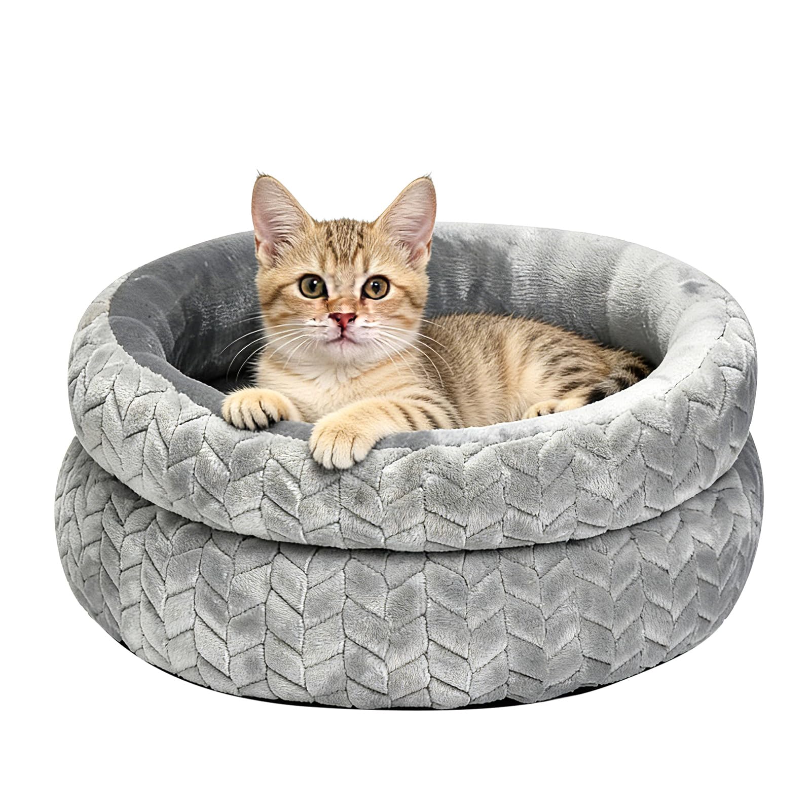 Dual-Layer Donut Cat Bed - Fluffy Round Bed for Small Pets - Ultra-Soft Cat Donut Bed for Cozy Sleep (Grey, 12 * 12 * 3.9 inch / 30 * 30 * 10 cm)