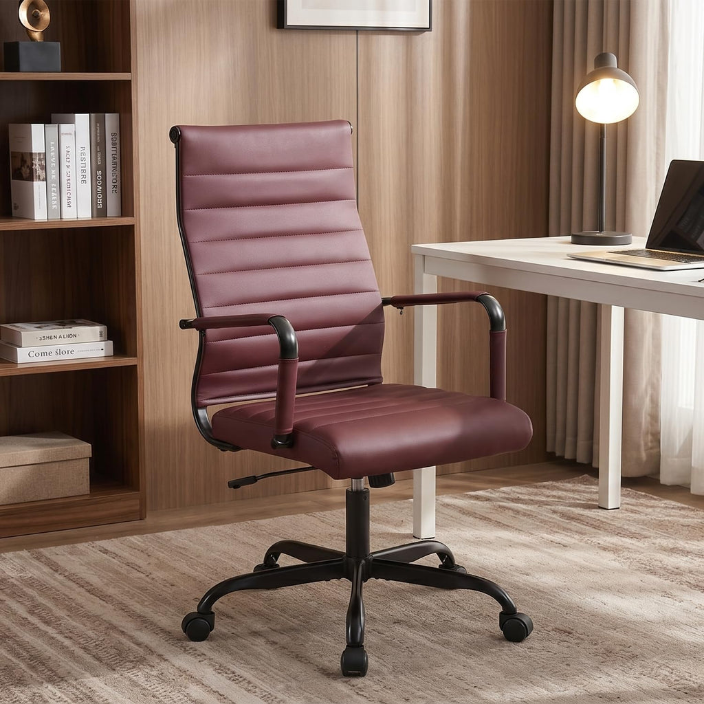 Seanail Office Desk Chair Leather, Conference Room Chairs with Wheels, Modern Executive Computer Guest Chairs with Arms., Burgundy