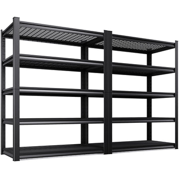 AOAORGG Set of 2 Garage Shelving Heavy Duty Storage Shelves, Metal Adjustable Shelving Unit, Utility Garage Organizer Shelf for Basement, Pantry, Kitchen, Warehouse, 15.7" Dx35.4 Wx71.2 H, Black