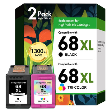 68 6155e 6555e 68XL Ink Cartridges Black/Color Combo Pack for HP68 Ink 68 XL 68e Compatible for HP Envy 6100e 6500e Series Printers 6152e 6165e 6558e 6552e (2 Pack-1 Black, 1 Tri-Color)
