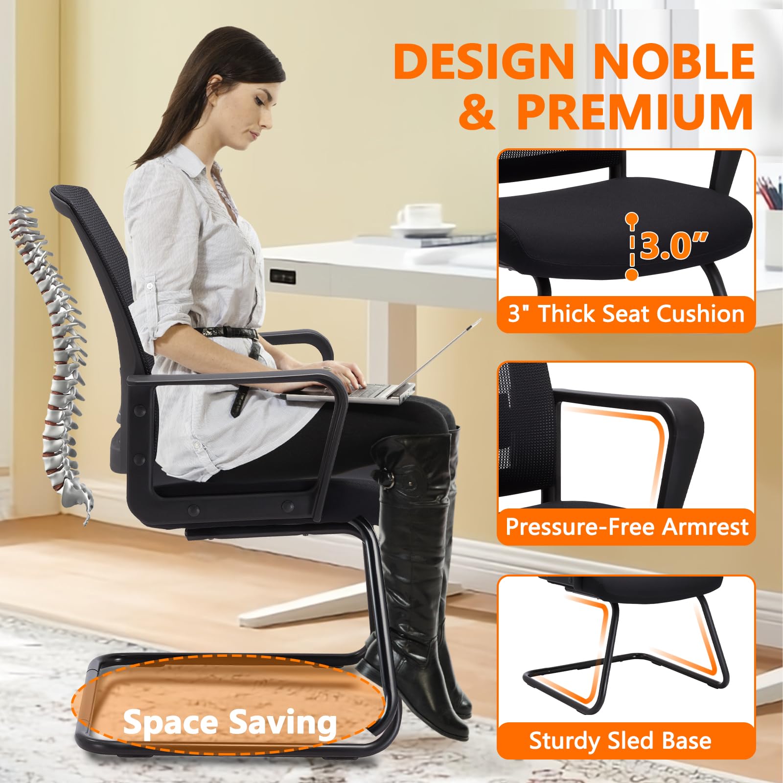 Clatina Office Guest Chair with Lumbar Support and Mid Back Mesh Space Air Grid Series for Reception Conference Room 8 Pack, Black