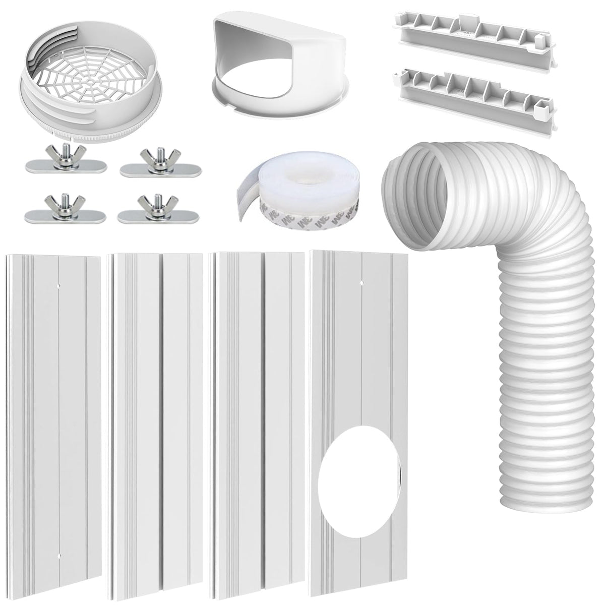 Portable Air Conditioner Window Kit with 5.9" Anti-clockwise Exhaust Hose, Mobile A/C Unit Window Vent Seal Kit with 4 Adjustable Seamless Seal Plates for Vertical/Horizontal Sliding Window