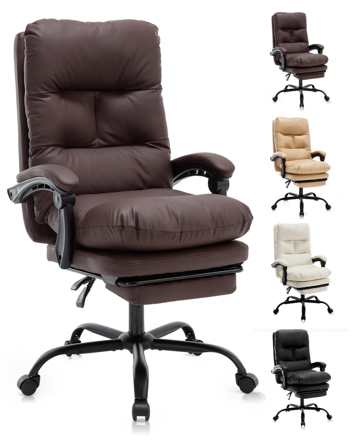 Haranuo Office Chair, Ergonomic Executive Conference Room Chairs, Ribbed Leather Desk Chair with Lumbar Support, Adjustable Height Mid-back