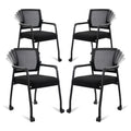 Klasika Waiting Room Chairs with Wheels, Adjustable Mesh Backrest, Desk Chair with Ergonomic Lumbar Support and Thickened Seats Cushion, 4 Pack