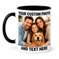 Custom Coffee Mug & Cup with Photo, Text or Logo | Personalized & Customized 11 oz Ceramic Photo Mug, Black Rim & Handle | Fathers Day Birthday Gift for Dad Grandpa Men | Tazas Personalizadas