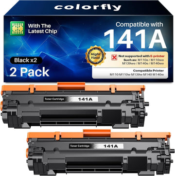 colorfly 141A W1410A Toner Cartridge (with Chip) Compatible for HP 141A Black LaserJet Toner Cartridge W1410A 141X W1410X for HP LaserJet M110w M140w MFP M139w Printer Toner (2 Black Pack)