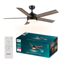 PHILIPS Indoor Ceiling Fan, Dark, with Bright LED Light, 2650 lm, 5 Blades, 5400 CFM, 6 Speeds, 2 Airflow Modes, Selectable White Light, Dimmable, Reversible Blades