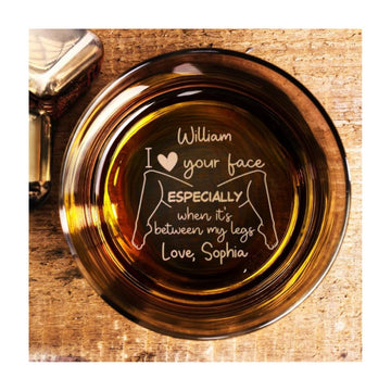 84WARRIORS I Love Your Face Especially When It's Between My Legs WhiskeyGlass, Personalized Couple Engraved Whiskeyglass, Personalized WhiskeyGlass Gift for Husband Wife, Funny Glasses for Couple