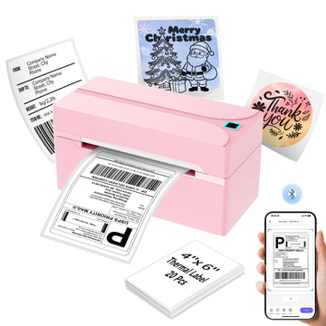 Shipping Label Printer, 4X6 Bluetooth Thermal Label Printer for Shipping Packages Small Business, Thermal Printers Compatible with Android iPhone Windows Mac USPS Amazon Shopify Etsy, Pink