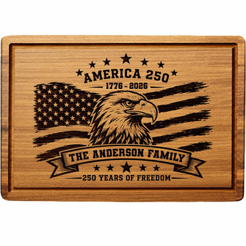 Personalized America 250 Cutting Board, Custom Engraved 250th Anniversary USA Gift, Bamboo Cutting Board with Name, 4th of July Patriotic Gift for Men Women Family 1776-2026 Eagle American Flag Design