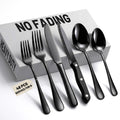 48 PCS NO-FADING Black Silverware Set with Steak Knives - KIKCOIN Food-Grade Stainless Steel Flatware Set for 8 - Mirror Polished Cutlery Set, Titanium Black Finish, Rust Resistant & Dishwasher Safe