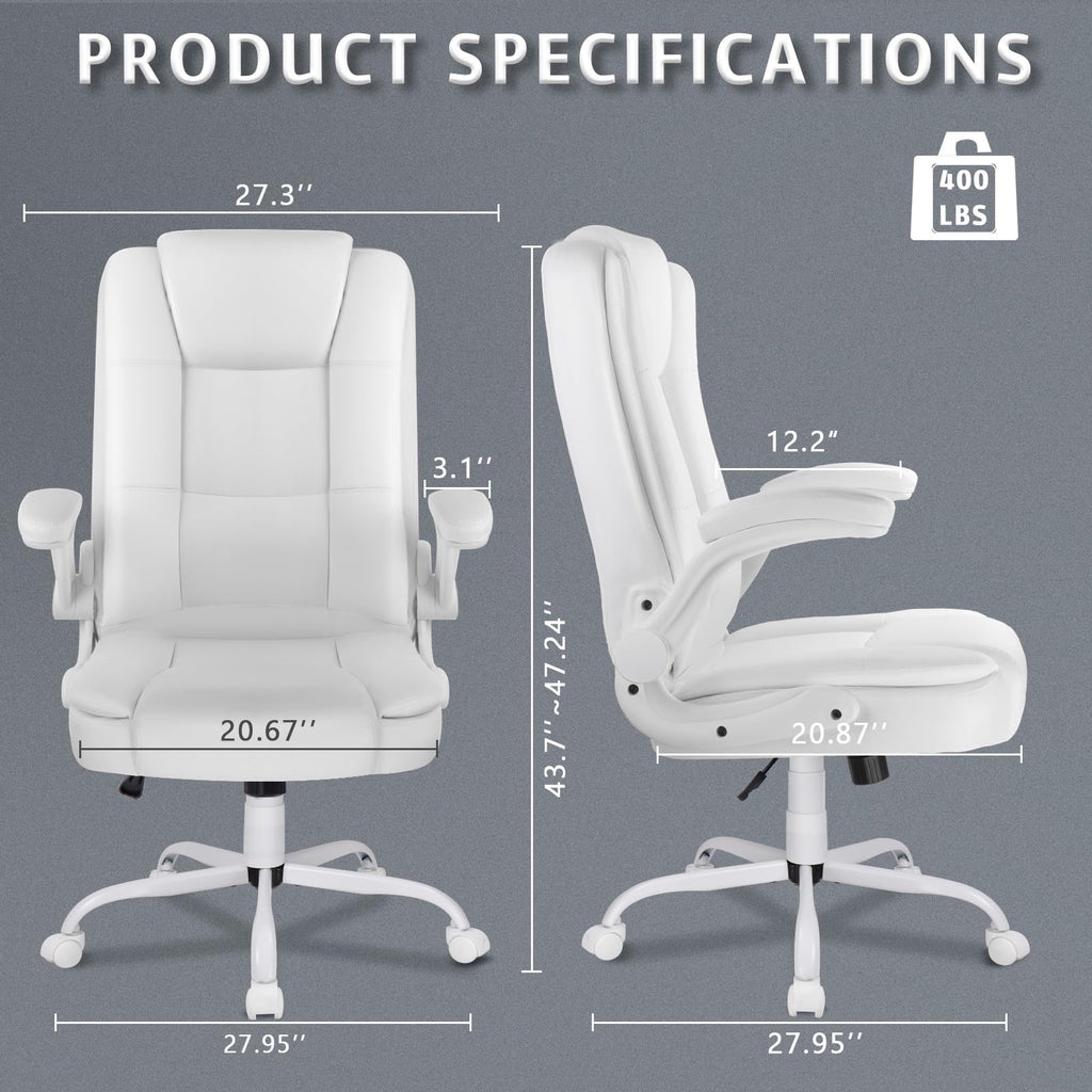 Lemberi Flip-up Arms Office Desk Chair, Big and Tall Managerial Executive Chair, High Back Computer Chair, Ergonomic Adjustable Height Pu