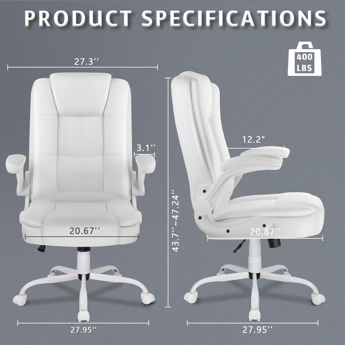 Lemberi Flip-up Arms Office Desk Chair, Big and Tall Managerial Executive Chair, High Back Computer Chair, Ergonomic Adjustable Height Pu
