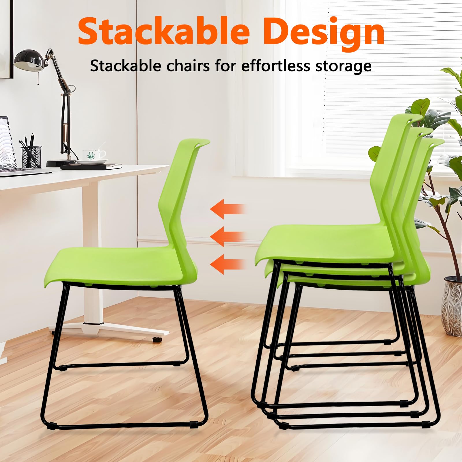 Klasika Stacking Office Guest Chair Leather Folding Reception Without Wheels with Sled Base for Desk Conference Area Waiting Room Set of 1
