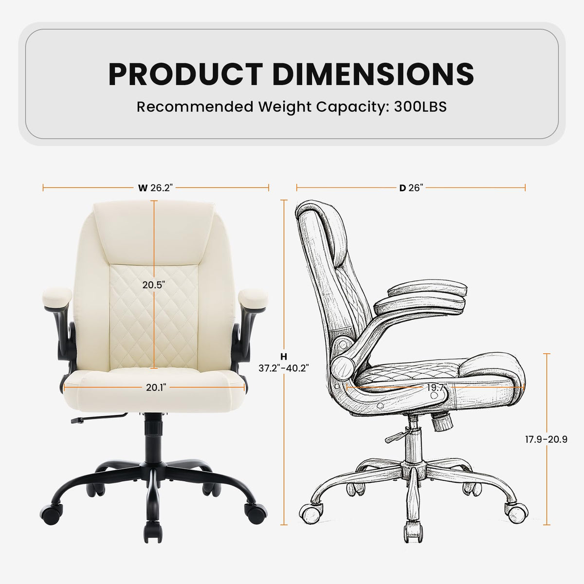 Deroavixe Executive Office Chair with Lumbar Support & Flip-up Arms, Beige